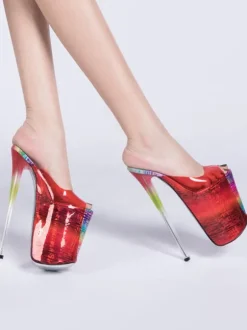 Sandales sexy femme rouge en PU plateforme à talon haut