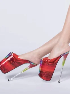 Sandales sexy femme rouge en PU plateforme à talon haut