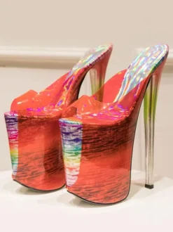 Sandales sexy femme rouge en PU plateforme à talon haut