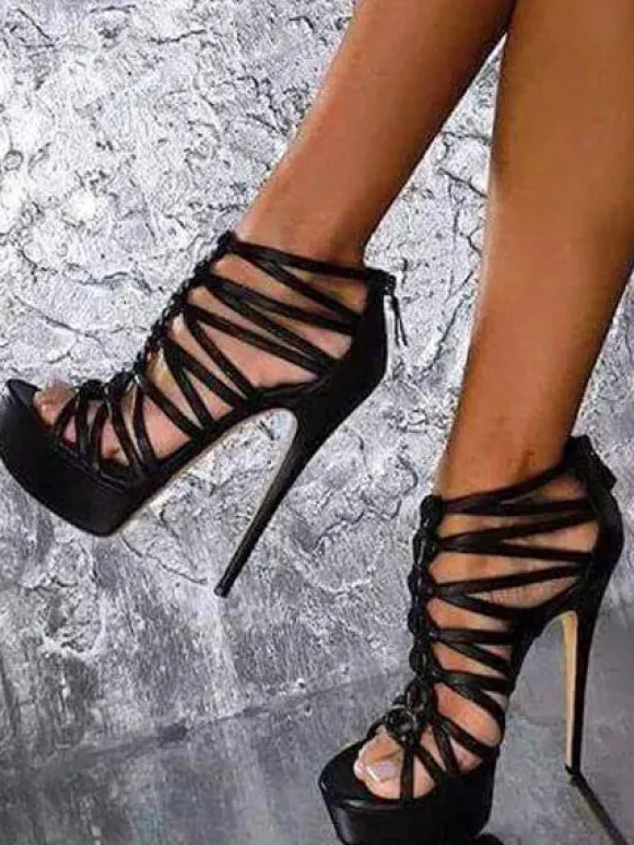 Sandales sexy femme talon haut plateforme à zip