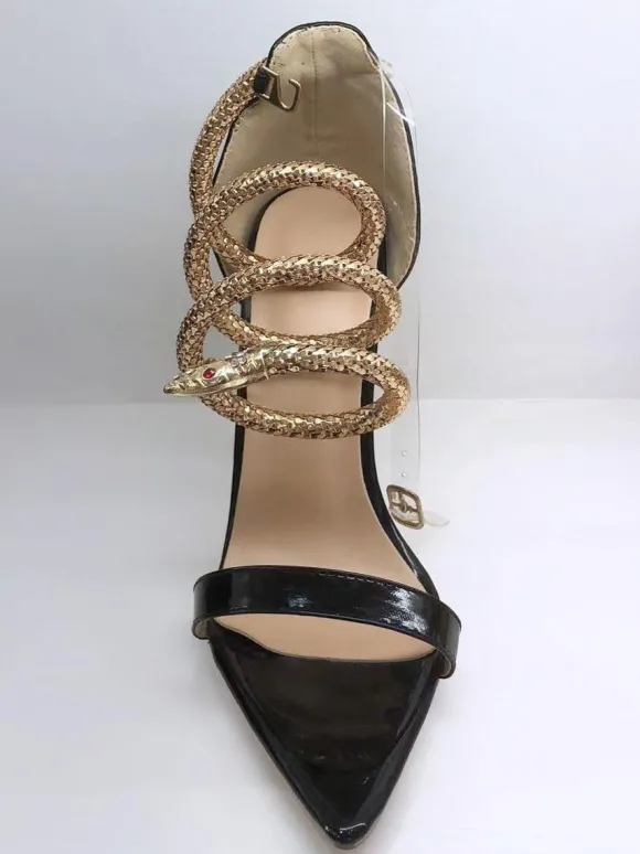 Sandales sexy femme à talon haut noir en pu vernis