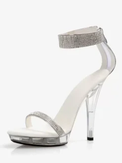Sandales sexy noires à bout ouvert et bride à la cheville avec strass pour femmes