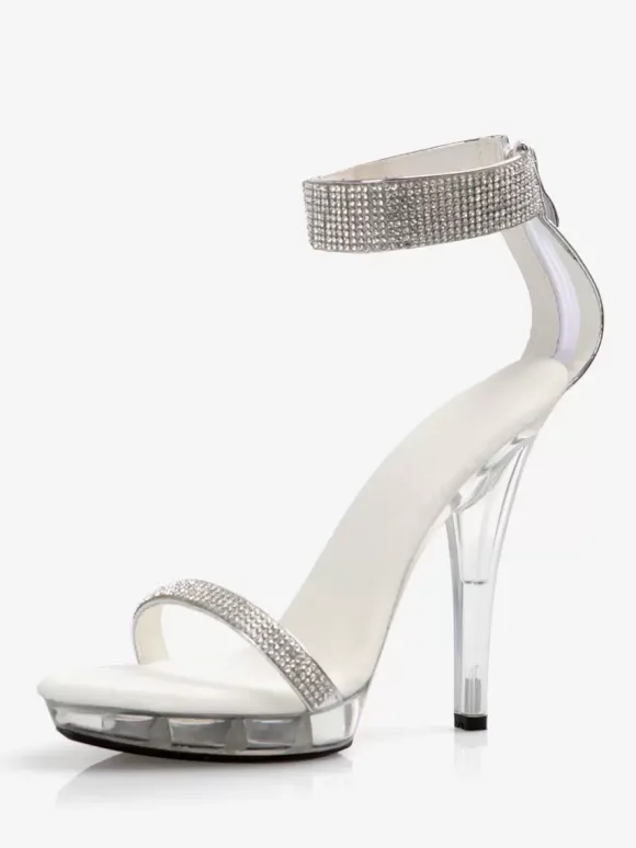 Sandales sexy noires à bout ouvert et bride à la cheville avec strass pour femmes