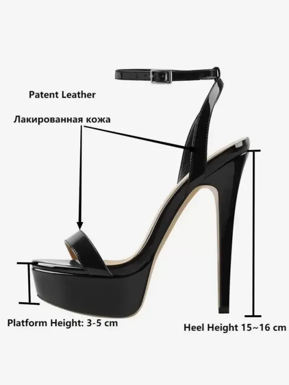 Sandales sexy noires à talons hauts et bout ouvert avec bride à la cheville chaussures Femme
