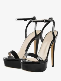 Sandales sexy noires à talons hauts et bout ouvert avec bride à la cheville chaussures Femme