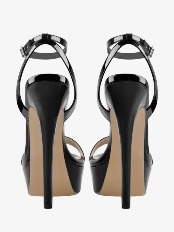 Sandales sexy noires à talons hauts et bout ouvert avec bride à la cheville chaussures Femme