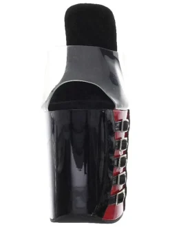 Sandales sexy pour femme rouge PVC supérieur bout ouvert talon aiguille ciel mules à talons hauts