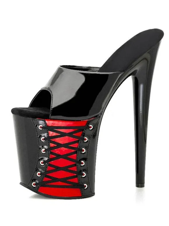Sandales sexy pour femme rouge PVC supérieur bout ouvert talon aiguille ciel mules à talons hauts
