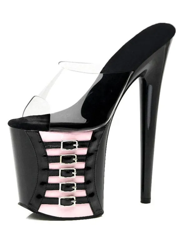 Sandales sexy pour femme rouge PVC supérieur bout ouvert talon aiguille ciel mules à talons hauts