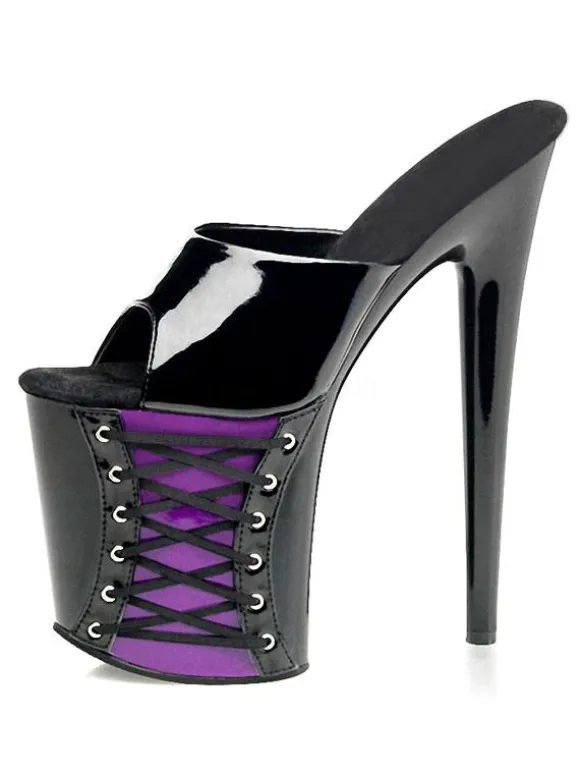 Sandales sexy pour femme rouge PVC supérieur bout ouvert talon aiguille ciel mules à talons hauts