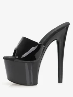 Sandales sexy pour femmes en cuir PU noir bout rond 2.8 "boucle 6.7" chaussures sexy