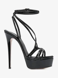 Sandales sexy pour femmes plateforme noire bout ouvert lanières talons hauts