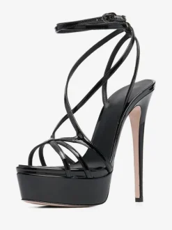 Sandales sexy pour femmes plateforme noire bout ouvert lanières talons hauts