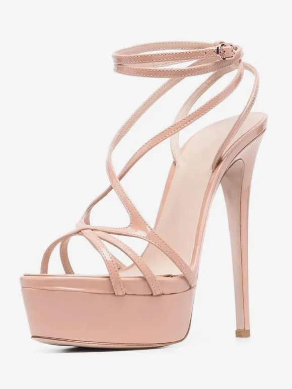 Sandales sexy pour femmes plateforme noire bout ouvert lanières talons hauts