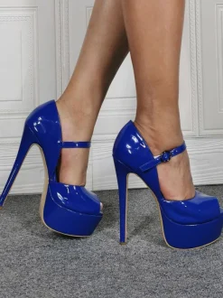 Sandales sexy pour grande taille bleu Royal tige en PU verni 1.6 "6.1" chaussures Sexy chaussures grande taille