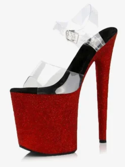 Sandales sexy à talons hauts Aqua PVC Bout ouvert supérieur Talon aiguille Bride à la cheville Talons