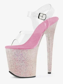 Sandales sexy à talons hauts Aqua PVC Bout ouvert supérieur Talon aiguille Bride à la cheville Talons