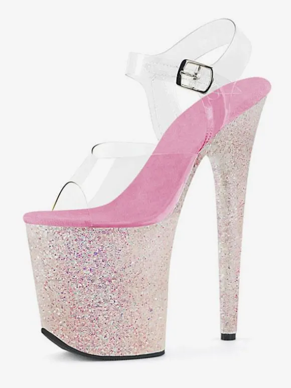 Sandales sexy à talons hauts Aqua PVC Bout ouvert supérieur Talon aiguille Bride à la cheville Talons