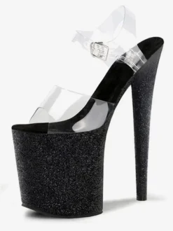 Sandales sexy à talons hauts Aqua PVC Bout ouvert supérieur Talon aiguille Bride à la cheville Talons