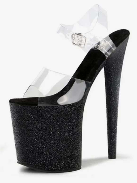 Sandales sexy à talons hauts Aqua PVC Bout ouvert supérieur Talon aiguille Bride à la cheville Talons