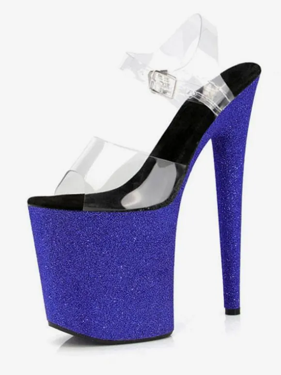 Sandales sexy à talons hauts Aqua PVC Bout ouvert supérieur Talon aiguille Bride à la cheville Talons