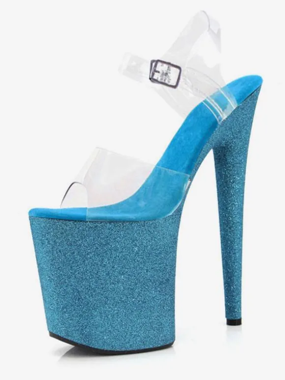 Sandales sexy à talons hauts Aqua PVC Bout ouvert supérieur Talon aiguille Bride à la cheville Talons