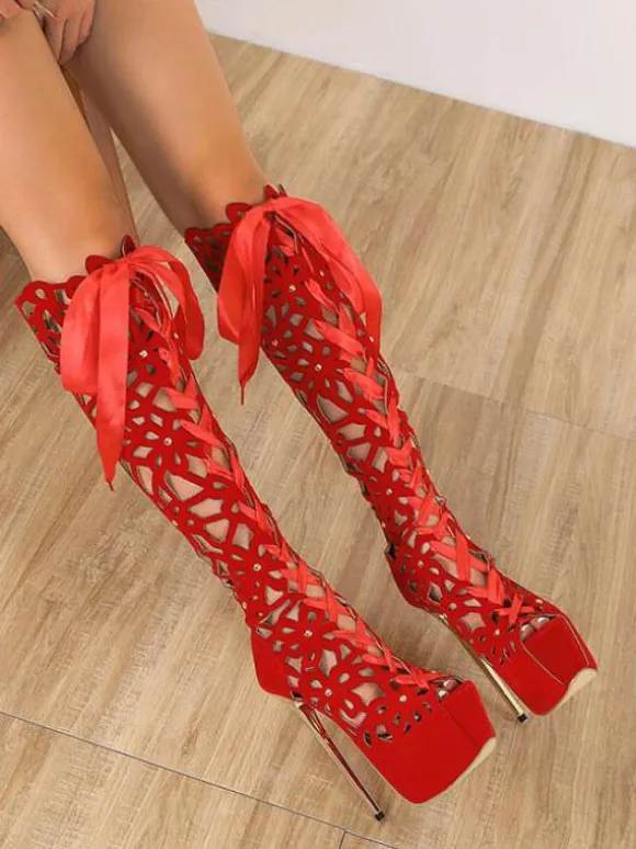 Sandales Sexy à Talons Hauts avec Bout Pointu en Cuir Synthétique Unicolore