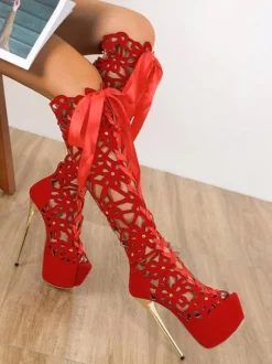 Sandales Sexy à Talons Hauts avec Bout Pointu en Cuir Synthétique Unicolore