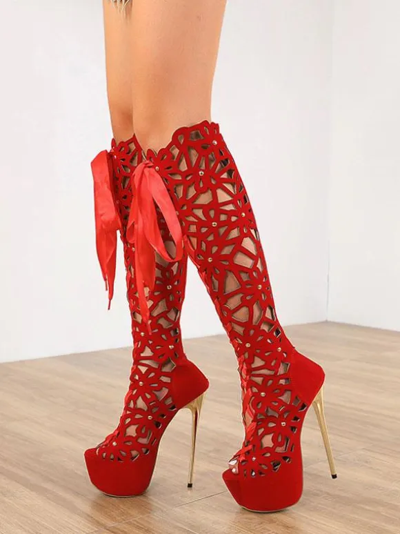 Sandales Sexy à Talons Hauts avec Bout Pointu en Cuir Synthétique Unicolore