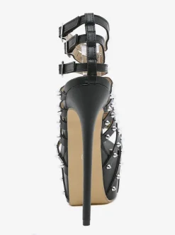 Sandales Sexy à Talons Hauts avec Bout Ouvert à Lacets Unicolore