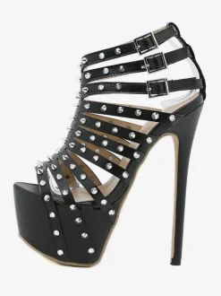Sandales Sexy à Talons Hauts avec Bout Ouvert à Lacets Unicolore