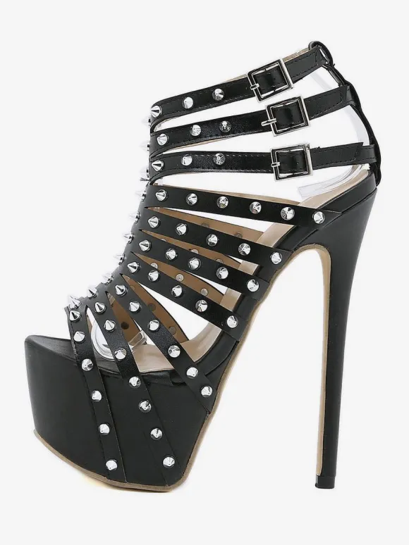 Sandales Sexy à Talons Hauts avec Bout Ouvert à Lacets Unicolore