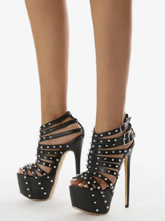 Sandales Sexy à Talons Hauts avec Bout Ouvert à Lacets Unicolore
