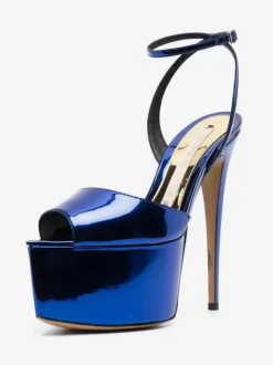Sandales sexy à talons hauts en cuir PU argenté à bout pointu avec boucle Chaussures sexy