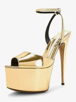 Sandales sexy à talons hauts en cuir PU argenté à bout pointu avec boucle Chaussures sexy
