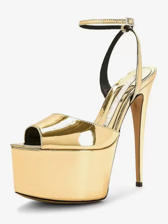 Sandales sexy à talons hauts en cuir PU argenté à bout pointu avec boucle Chaussures sexy