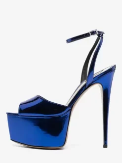 Sandales sexy à talons hauts en cuir PU argenté à bout pointu avec boucle Chaussures sexy
