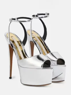 Sandales sexy à talons hauts en cuir PU argenté à bout pointu avec boucle Chaussures sexy