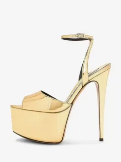 Sandales sexy à talons hauts en cuir PU argenté à bout pointu avec boucle Chaussures sexy