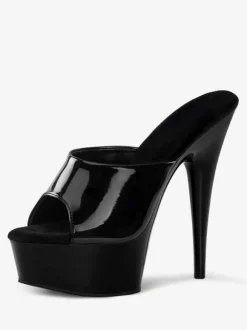 Sandales sexy à talons hauts en cuir Synthétique noir Peep Toe Stiletto Sandales à plateforme