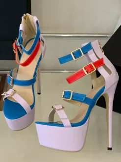 Sandales sexy à talons hauts plateforme bout ouvert détails à boucle et brides