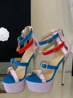 Sandales sexy à talons hauts plateforme bout ouvert détails à boucle et brides