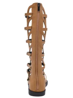 Sandales spartiates noires Boucle à bout rond en cuir PU Bottes d'été noires Sandales spartiates