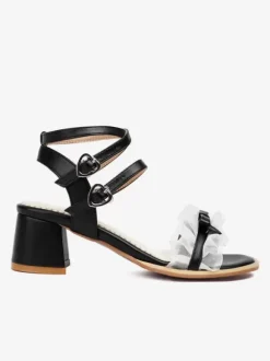 Sandales Sweet Lolita avec n艙uds roses chaussures d'été en cuir PU à bout rond