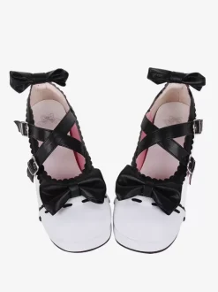 Sandales Sweet Lolita avec n艙uds à bout rond en cuir PU chaussures d'été blanches Lolita