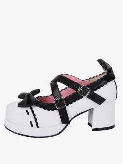 Sandales Sweet Lolita avec n艙uds à bout rond en cuir PU chaussures d'été blanches Lolita