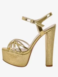 Sandales à talons chaussures femmes bout rond talons épais cuir PU