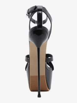 Sandales à Talons Hautes Fins Sexy Femmes avec Plateformes à Cuir Synthétique à Lacets avec Bout Ouvert Unicolore