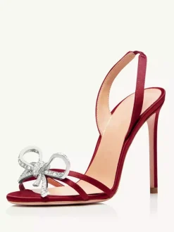 Sandales À Talons Hauts Aiguille Femmes Strass N艙ud Chaussures De Soirée De Bal