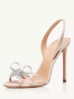 Sandales À Talons Hauts Aiguille Femmes Strass N艙ud Chaussures De Soirée De Bal